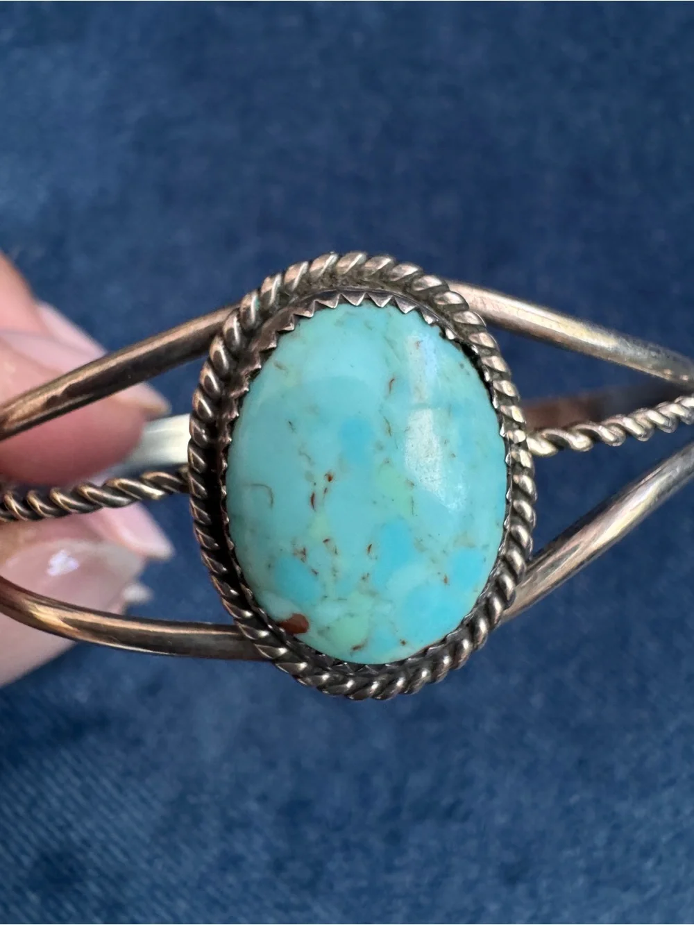 Native American SterlingSilver Turquoise Sign Cuff bracelet